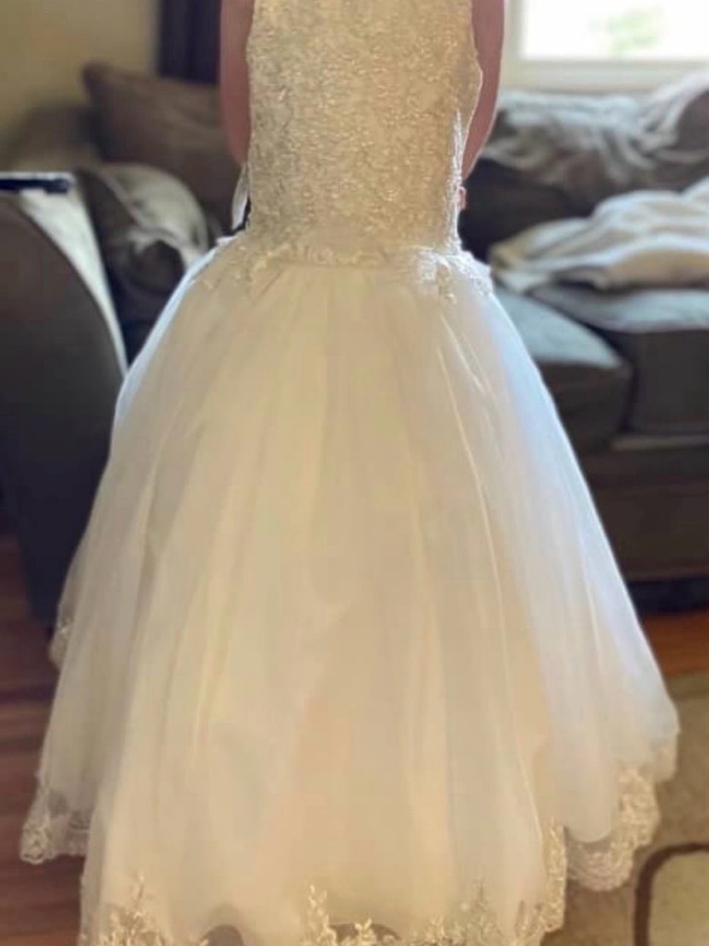 Ivory Lace Bodice Tulle Gown for Girls - Flower Girl Formal Dress
